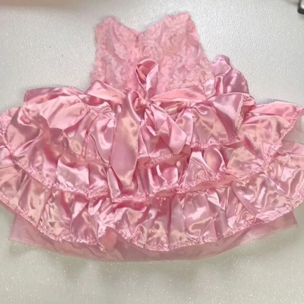 Girls Pink Flower Petal Dress Ruffle Satin Party Special Occasion‎
